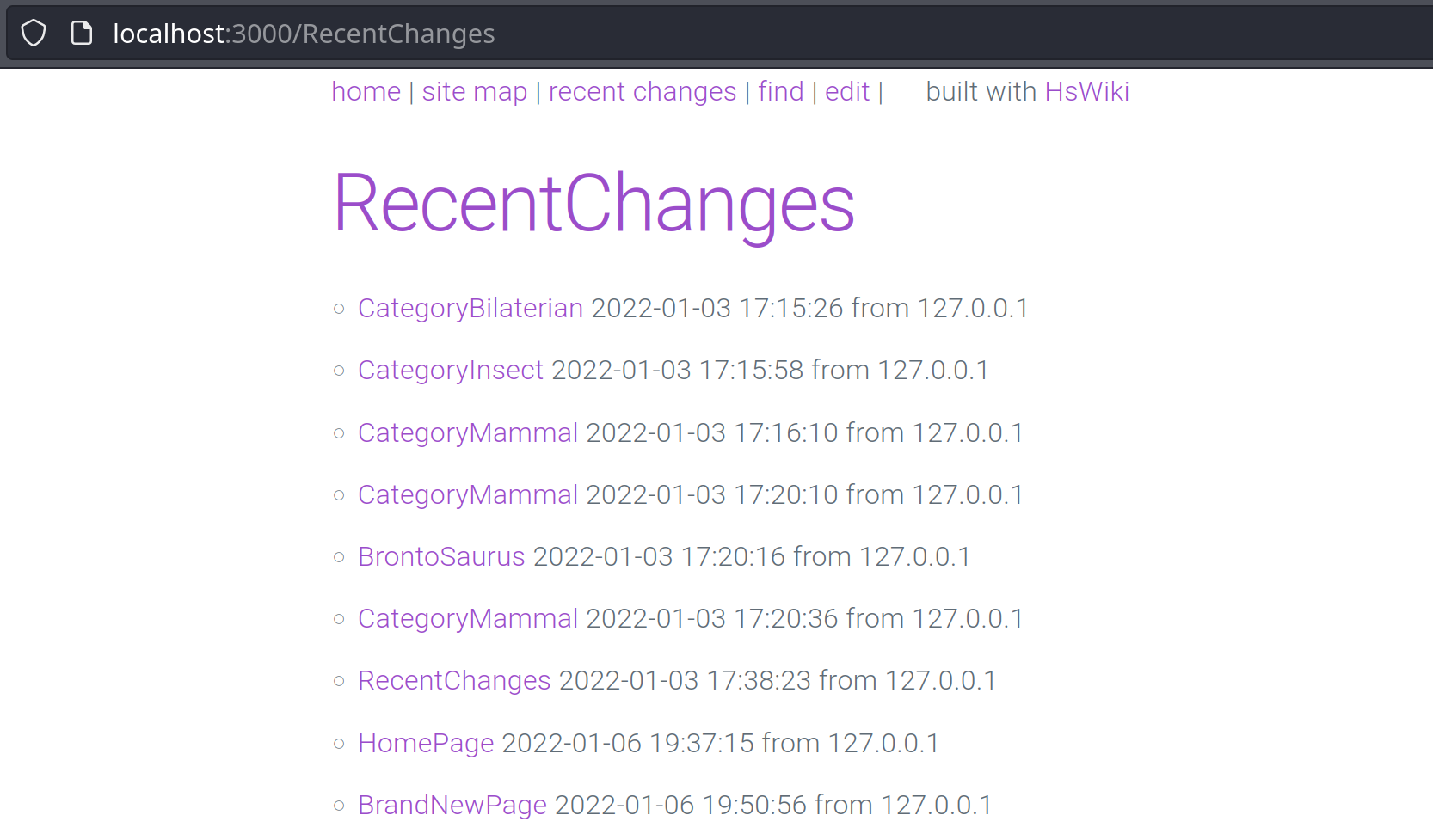 The RecentChanges page